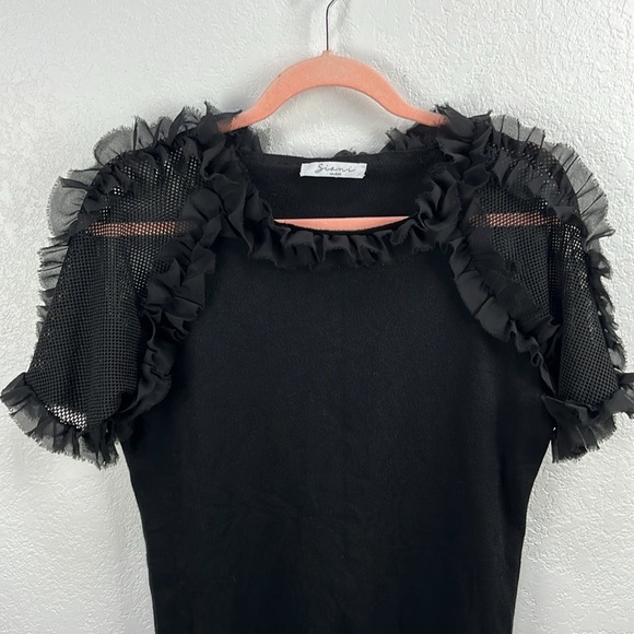 Sioni Mesh Ruffle Short Sleeve Blouse Top Black Size M Chic Whimsigoth Gothic - Picture 5 of 8